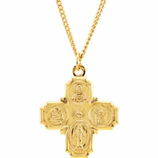 R45260:100:P 24kt Gold Plated 34.51x28.96mm Four-Way Medal 24" Necklace