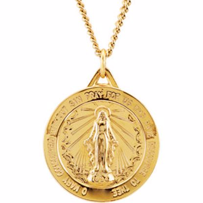 R45266:100:P 24kt Gold Plated 25mm Round Miraculous Medal 24" Necklace