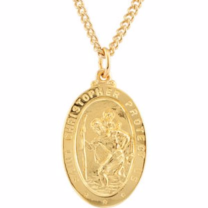 R45268:100:P 24kt Gold Plated 28.77x17.74mm St. Christopher Medal 24" Necklace