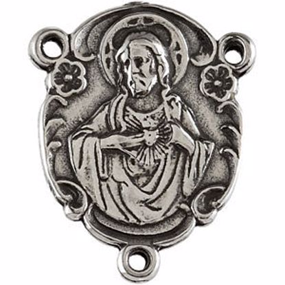 R48021:100:P Sterling Silver 17.95x12.9mm Sacred Heart of Jesus Rosary Center Medal