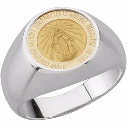 R43054:100:P Sterling Silver & 14kt Yellow Round Miraculous Medal Ring Size 7