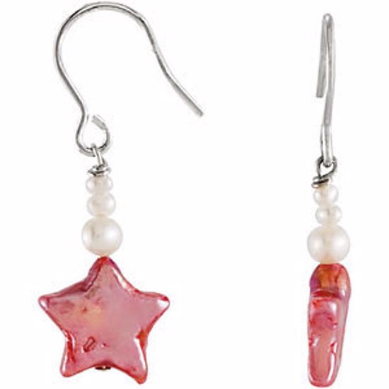 19287:100:P Sterling Silver 15.9x10.07mm Pink Pearl Star Earrings