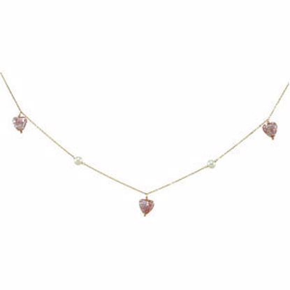 190004:100:P 14kt Yellow Pink Pearl Heart 15" Necklace