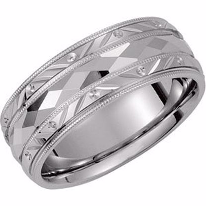 5717:143927:P 14kt White 6mm Comfort Fit Design Band Size 9