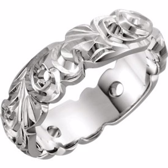 50063:179841:P 14kt White 6mm Hand Engraved Open Work Band Size 10.5