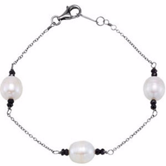 68480:101:P Freshwater Cultured Pearl & Black Spinel Bracelet