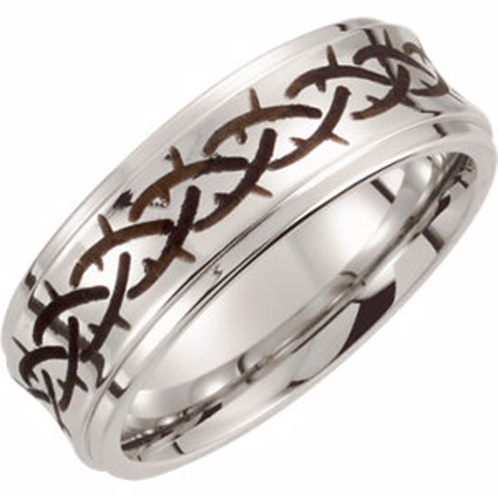 COR113:207:P Cobalt 8mm Black Laser Design & Ridged Band Size 11