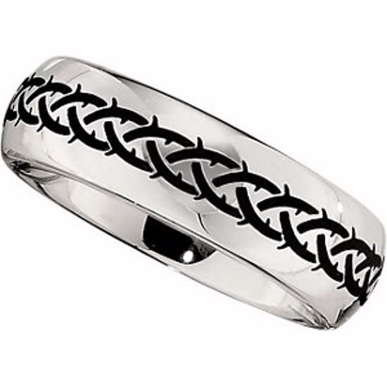 COR115:206:P Cobalt 7mm Band with Black Laser Engraved Braid Design Size 10