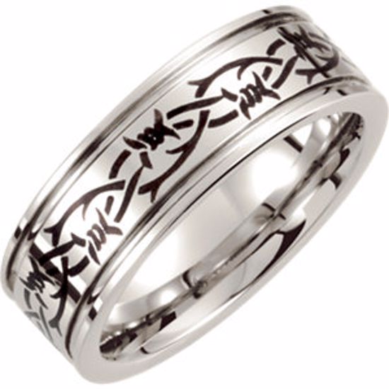 COR122:205:P Cobalt 8mm Black Laser Engraved & Ridged Band Size 10