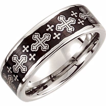 COR127:203:P Cobalt 8mm Black Laser Cross Design Band Size 9