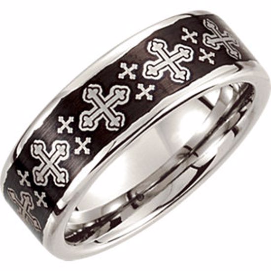 COR127:205:P Cobalt 8mm Black Laser Cross Design Band Size 10