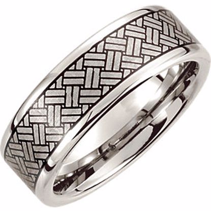 COR128:202:P Cobalt 8mm Black Laser Woven Design Band Size 8.5