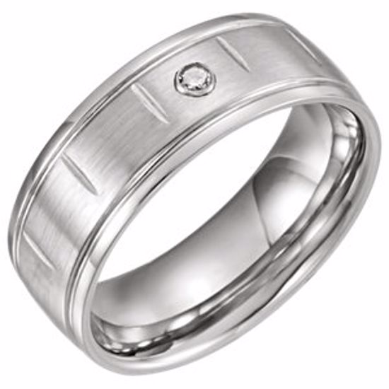 COR136D:204:P Cobalt 8mm .050 CT Diamond Band with Satin Finish, Grooves & Steel Bezel Size 9.5