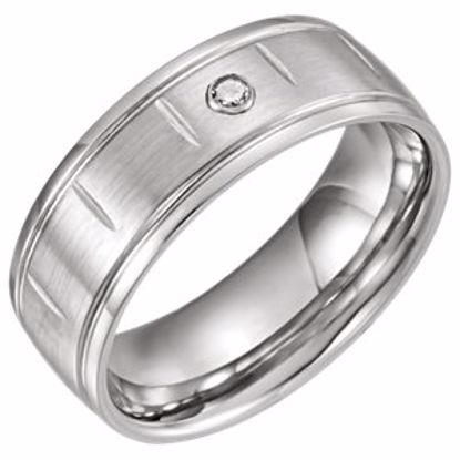 COR136D:211:P Cobalt 8mm .050 CT Diamond Band with Satin Finish, Grooves & Steel Bezel Size 13
