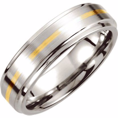 COR191K:070:P Cobalt & 14kt Yellow Inlay 6mm Ridged Band Size 7