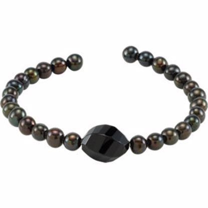 68397:102:P Black Freshwater Cultured Pearl & Black Agate Bracelet