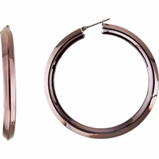 E100:503:P Stainless Steel 50mm Knife Edge Hoop Earrings with Chocolate Immerse Plating 