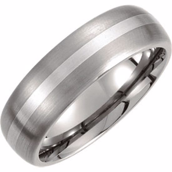 T931:085:P Titanium & Sterling Silver Inlay 7mm Satin Finish Domed Band Size 8.5