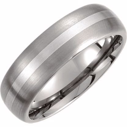 T931:095:P Titanium & Sterling Silver Inlay 7mm Satin Finish Domed Band Size 9.5