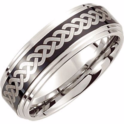 COR140:085:P Cobalt 8mm BLack Laser Design Ridged Band Size 8.5