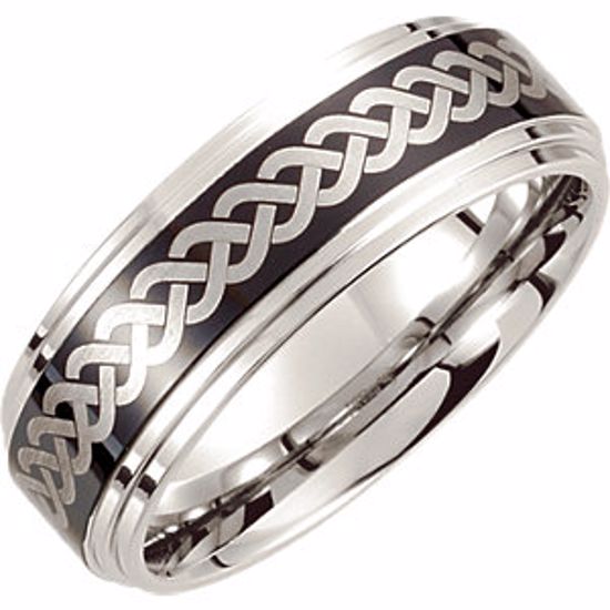COR140:135:P Cobalt 8mm BLack Laser Design Ridged Band Size 13.5