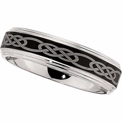 COR145:010:P Cobalt 6mm Band with Black Laser Celtic Knot Pattern Size 10