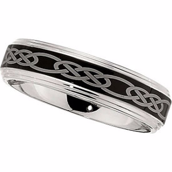 COR145:010:P Cobalt 6mm Band with Black Laser Celtic Knot Pattern Size 10