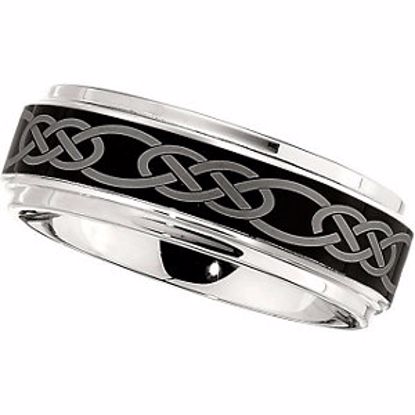 COR146:013:P Cobalt 8mm Band with Black Laser Celtic Knot Pattern Size 13