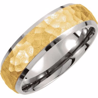 T953:075:P Titanium & Gold Immerse Plated 7mm Hammered Finish Beveled Edge Band Size 7.5