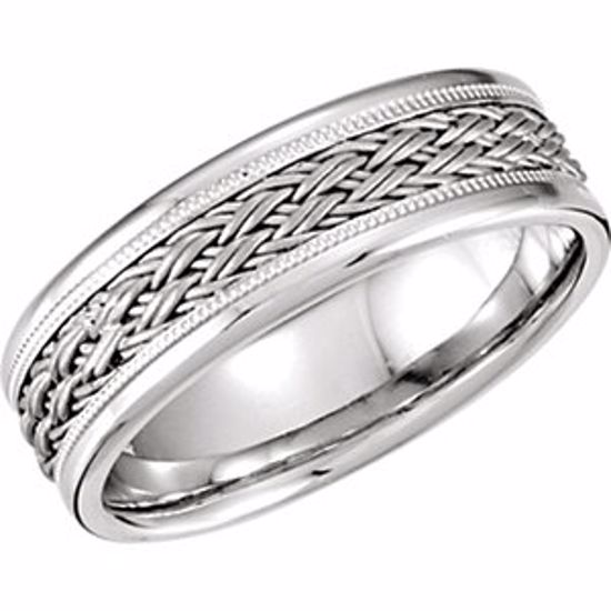 50987:204:P 14kt White Hand-Woven 7.5mm Comfort Fit Band Size 7
