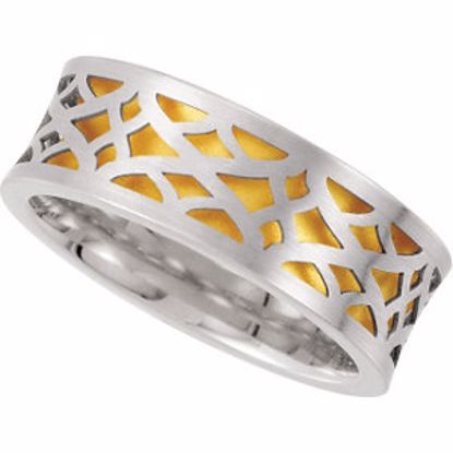 50982:428:P 14kt White & Yellow 8mm Comfort-Fit Laser Pierced Band Size 12