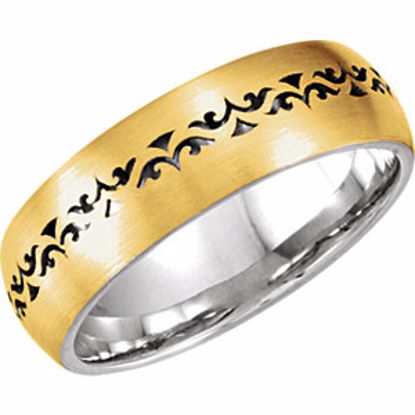 50980:117:P 14kt Yellow & White 7mm Laser Pierced Comfort Fit Band Size 12