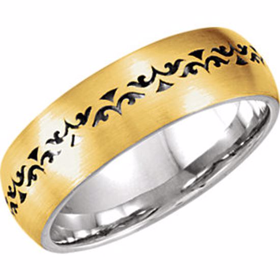 50980:119:P 14kt Yellow & White 7mm Laser Pierced Comfort Fit Band Size 13