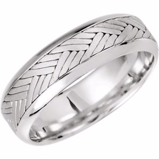 50989:700:P 14kt White 7mm Hand Woven Comfort Fit Band