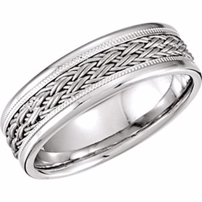 50987:211:P 14kt White Hand-Woven 7.5mm Comfort Fit Band Size 10.5