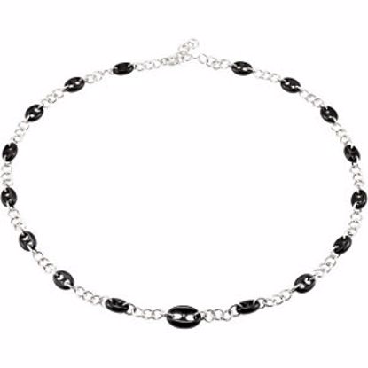 68581:100:P Sterling Silver Onyx Marine Link 32-34" Necklace 