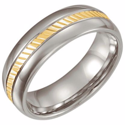 STST861:075:P Stainless Steel & 18kt Yellow inlay Domed 6.5mm Band Size 7.5
