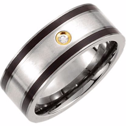 T915D:100:P Titanium, Sterling Silver Inlay, Black Enamel & 14kt Gold Plate 9mm .06 CTW Diamond Band Size 8 