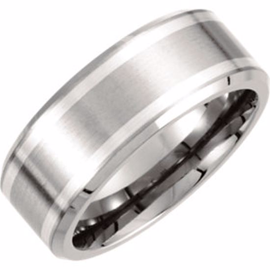 T917:107:P Titanium & Sterling Silver Inlay 9mm Beveled Edge Band Size 11