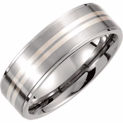 T918:101:P Titanium & Sterling Silver Inlay 7.2mm Ridged Satin Finish Flat Band Size 8.5