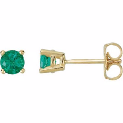 68619:106:P 14kt Yellow 4mm Round Chatham Emerald Friction Post Stud Earrings