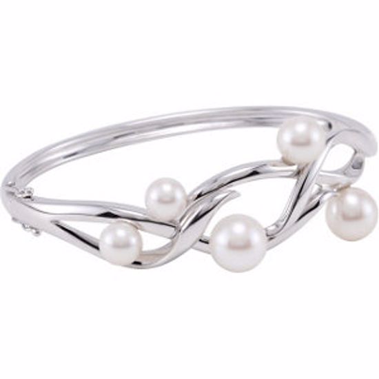 68634:101:P Sterling Silver Freshwater Cultured Pearl Bangle 6.5" Bracelet 