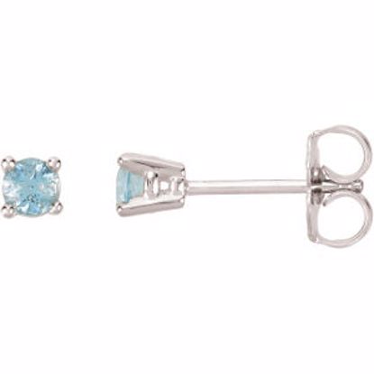 68619:121:P 14kt White 3mm Round Aquamarine Friction Post Stud Earrings