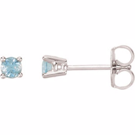 68619:121:P 14kt White 3mm Round Aquamarine Friction Post Stud Earrings