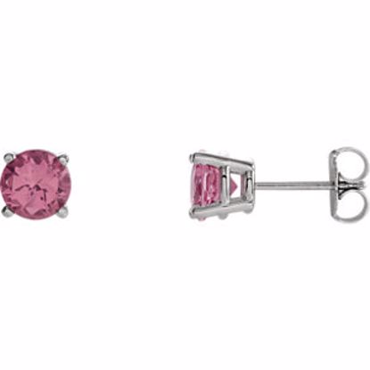 68619:130:P 14kt White 6mm Round Pink Tourmaline Friction Post Stud Earrings