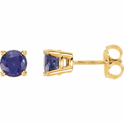 68619:131:P 14kt Yellow 5mm Round Chatham® Created Blue Sapphire Friction Post Stud Earrings