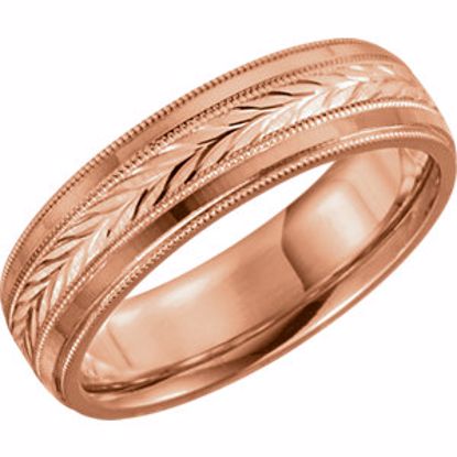 5712:128280:P 14kt Rose 6mm Leaf Design milgrain Comfort Fit Band Size 7.5 