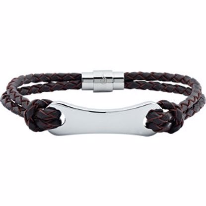 LEG048:302:P Dark Brown Leather & Stainless Steel 8.5" Bracelet