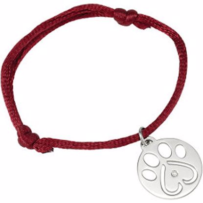 68791:106:P 14kt White .02 CTW Diamond Dog Paw Red Cord 6.5-8" Bracelet