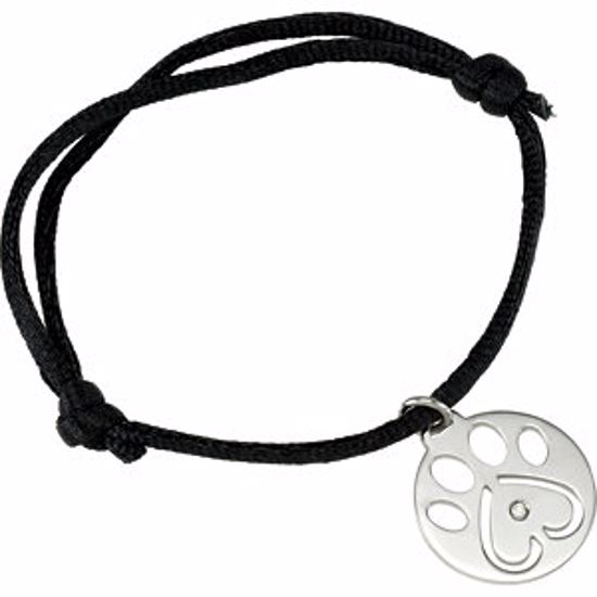 68791:108:P Sterling Silver .02 CTW Diamond Dog Paw Black Cord 6.5-8" Bracelet